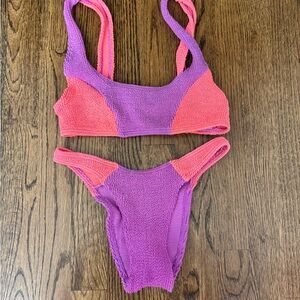 bond-eye Purple and Pink Color-Block Bikini Set